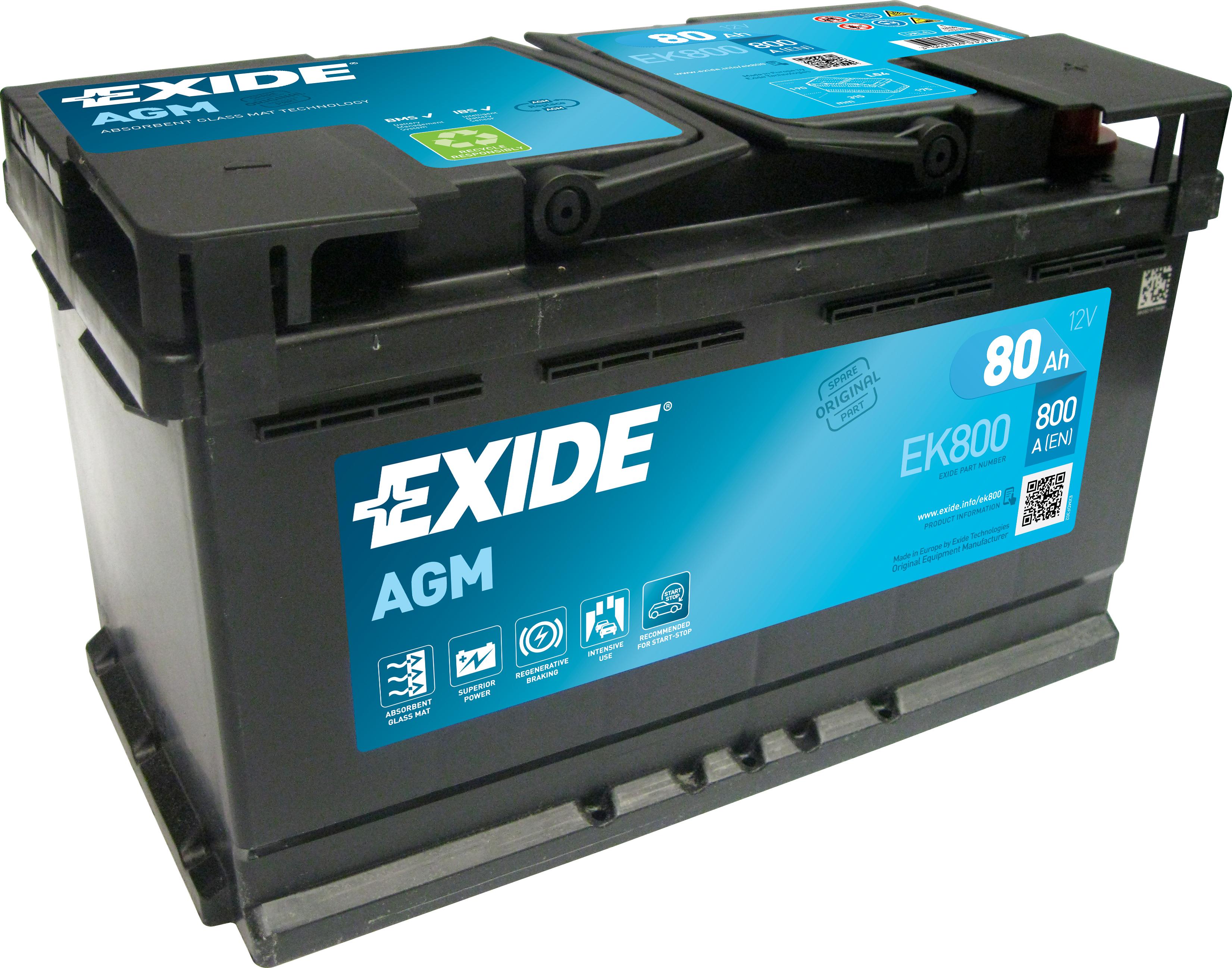 Акумулятор EXIDE START-STOP AGM 80Ah Ев (-/+) (800EN) (д315*ш175*в190) EK800